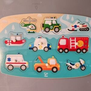 Wooden Vehicle Peg Toddler Learning Fine Motor Rescue Puzzle - Hape Lakeshore